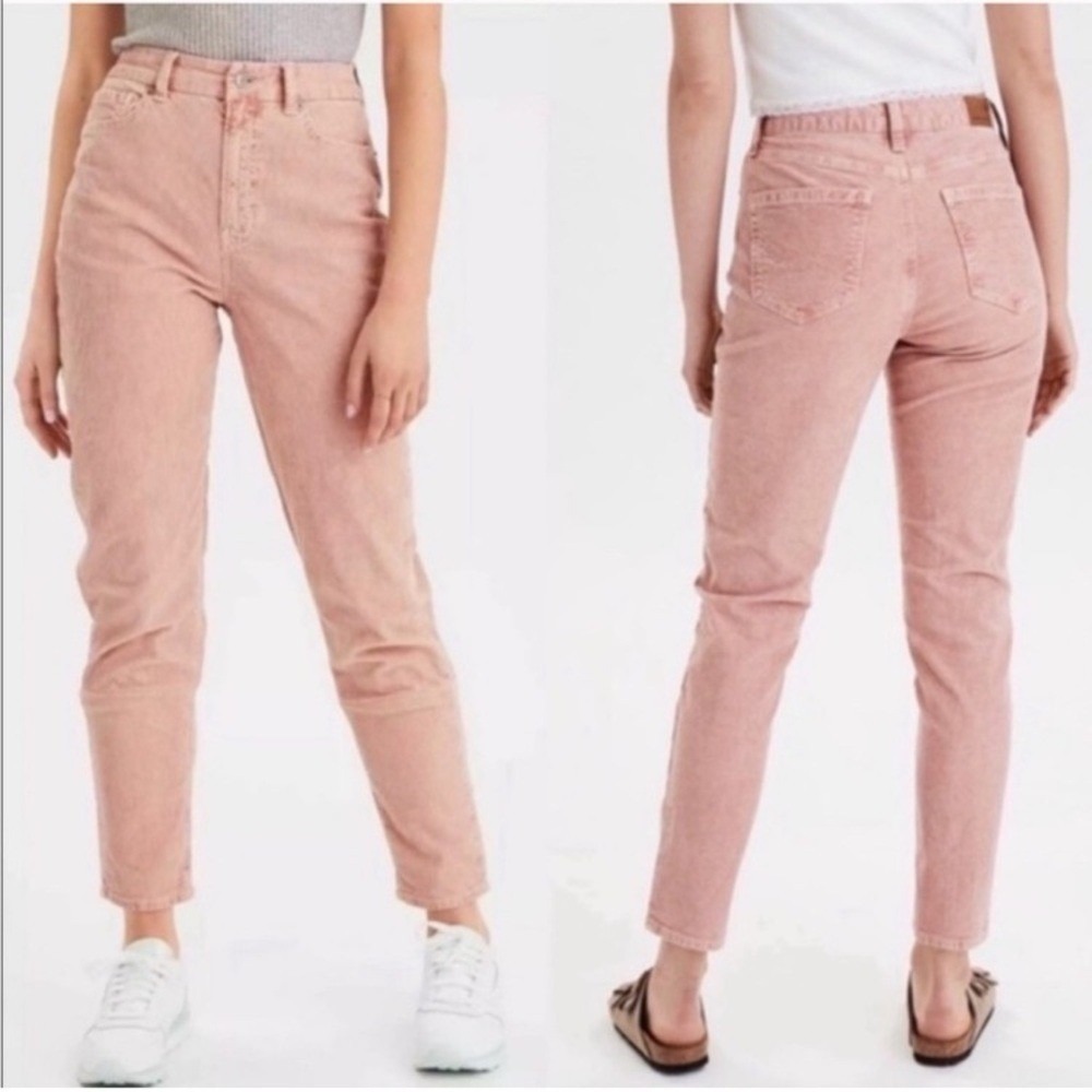 American Eagle Pink peach ‎ Corduroy Mom Jean size 2  high waisted